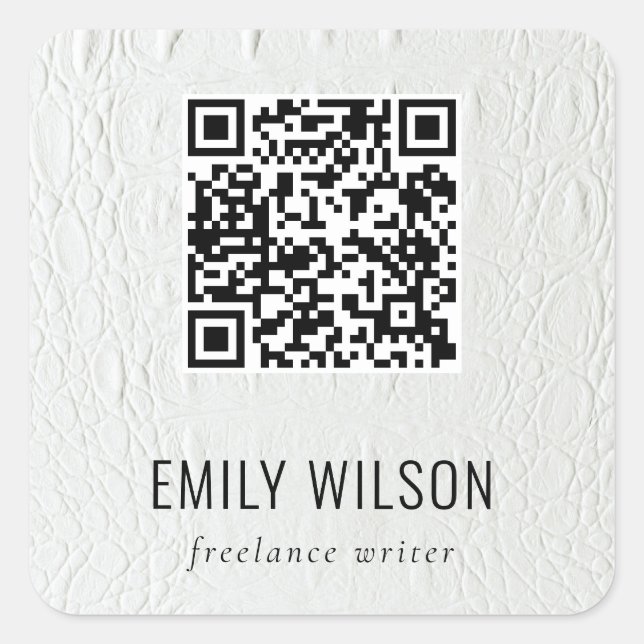 Pegatina Cuadrada Clásico Sencillo de Marfil Textura de cuero blanco (Anverso)