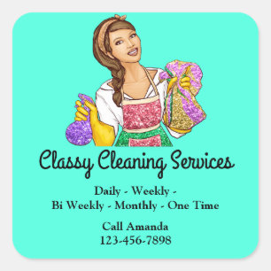 Pegatina Cuadrada Clásico Servicios de Limpieza Maid Housekeeper Min