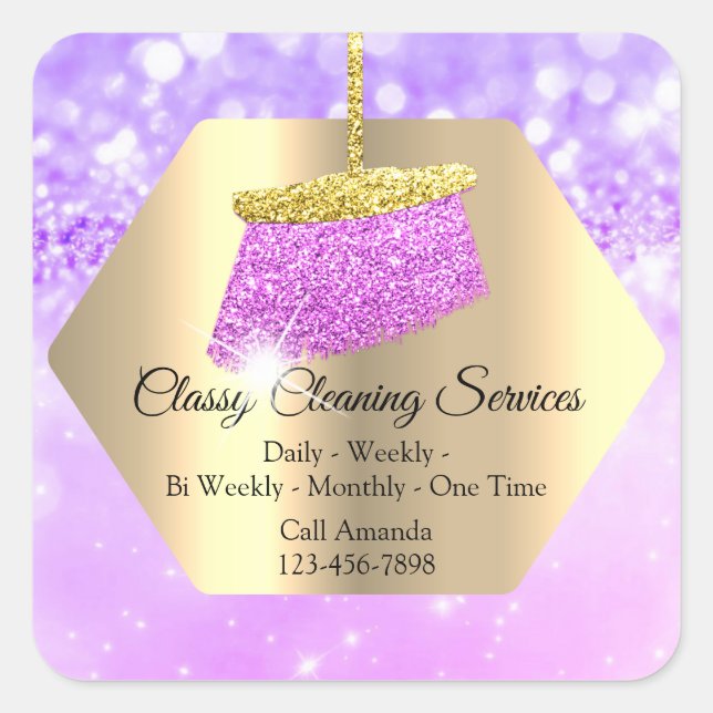 Pegatina Cuadrada Clásico Servicios de Limpieza Personal Domiciliari (Anverso)