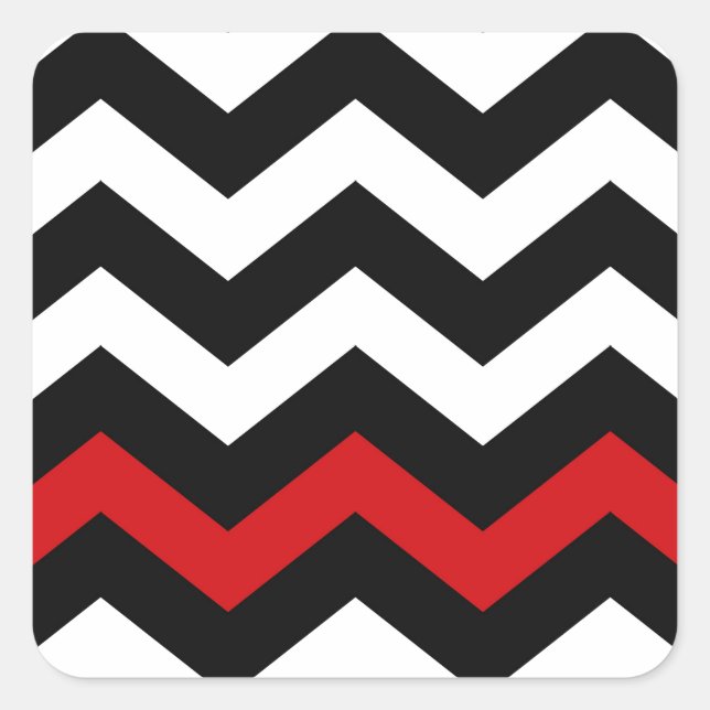 Pegatina Cuadrada Clásico Zigzag negro y blanco con rojo (Anverso)