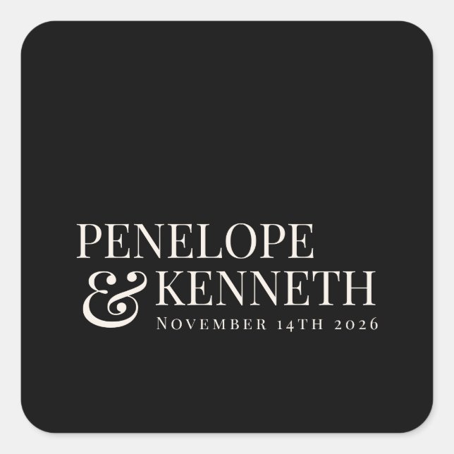 Pegatina Cuadrada Clásicos elegantes nombres de casamiento personali (Anverso)