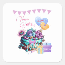 Pegatina Cuadrada Clásicos Regalos De Regalos De Pasteles De Cumplea