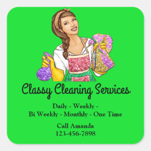 Pegatina Cuadrada Clásicos Servicios de Limpieza Familiar Maid Green