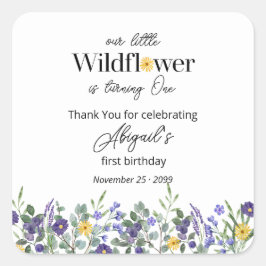 Pegatina Cuadrada Classic Blue Our Little Wildflower 1st Birthday