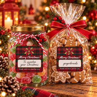 Pegatina Cuadrada Classic Christmas Plaid Product Label Sticker