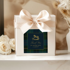 Pegatina Cuadrada Classic Dark Green & Blue Plaid Baby Shower