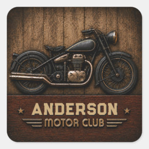 Pegatina Cuadrada Classic Motorcycle Vintage Motor Club Rustic