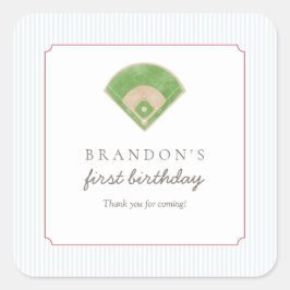 Pegatina Cuadrada Classic Preppy Baseball First Birthday Rookie One