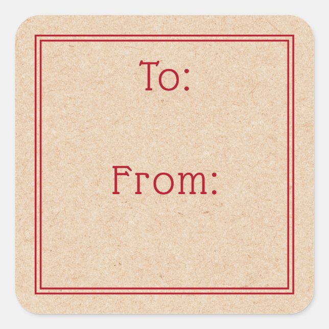 Pegatina Cuadrada Classic red border rustic Kraft look print to from (Anverso)