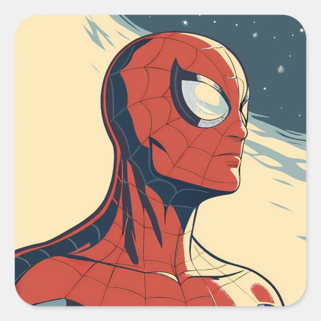 Pegatina Cuadrada Classic Spider-Man with Dynamic Cosmic Background (Anverso)