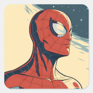 Pegatina Cuadrada Classic Spider-Man with Dynamic Cosmic Background