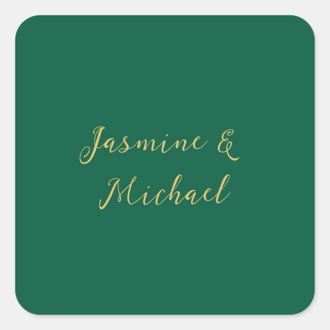 Pegatina Cuadrada Classical Calligraphy Couple Names Green & Gold (Anverso)