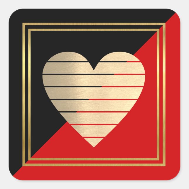 Pegatina Cuadrada classy elegant black + red love heart  (Anverso)