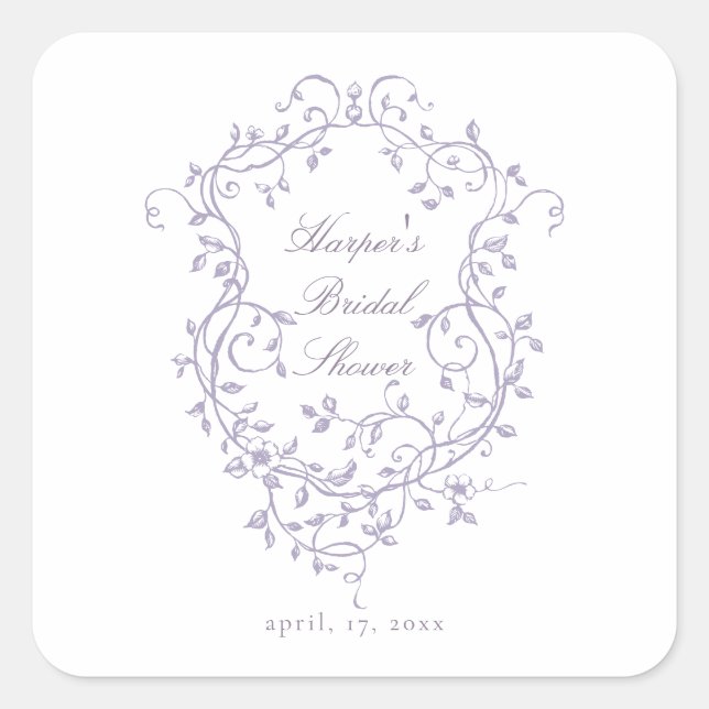 Pegatina Cuadrada Classy French Victorian Lavender Bridal Shower (Anverso)