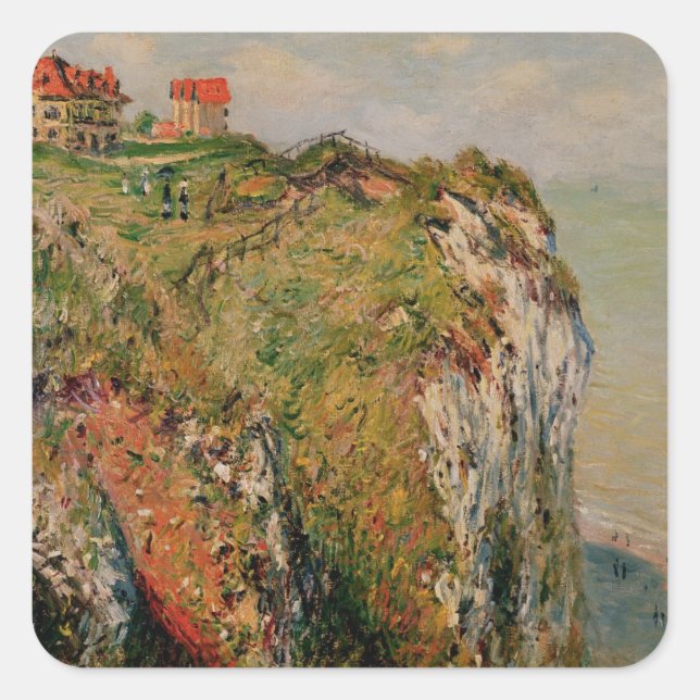 Pegatina Cuadrada Claude Monet | Acantilado en Dieppe, 1882 (Anverso)