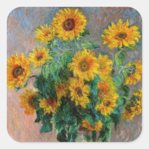 Pegatina Cuadrada Claude Monet - Bouquet de girasoles