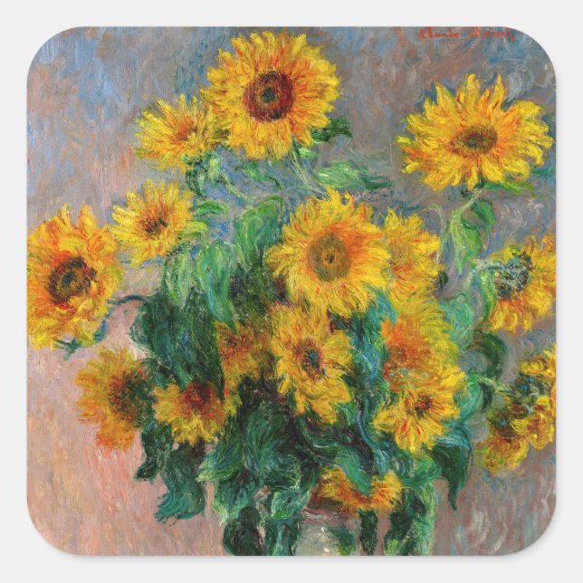 Pegatina Cuadrada Claude Monet - Bouquet de girasoles (Anverso)