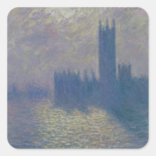 Pegatina Cuadrada Claude Monet Cámaras del Parlamento, cielo torme