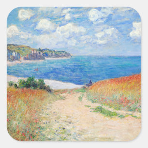 Pegatina Cuadrada Claude Monet - Camino en campos de trigo en Pourvi
