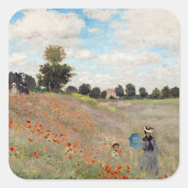 Pegatina Cuadrada Claude Monet - Campo de amapola (Anverso)