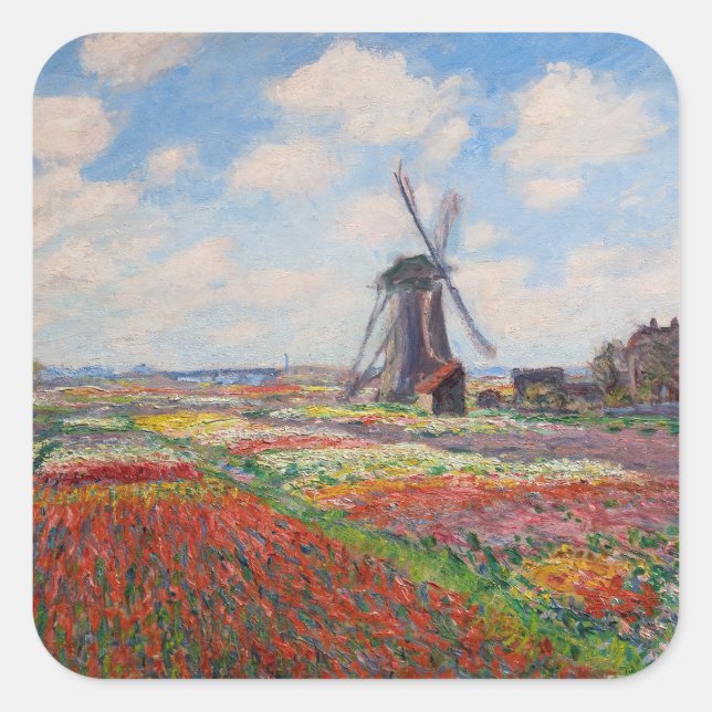 Pegatina Cuadrada Claude Monet - Campo de tulipanes en Holanda (Anverso)