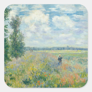 Pegatina Cuadrada Claude Monet - Campos de amapolas cerca de Argente