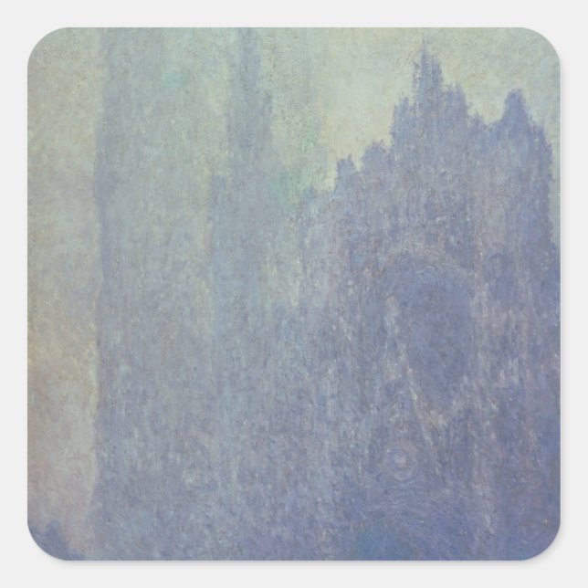 Pegatina Cuadrada Claude Monet | Catedral de Rouen, clima de niebla (Anverso)