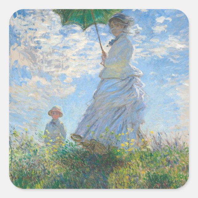 Pegatina Cuadrada Claude Monet Con Parasol (Anverso)
