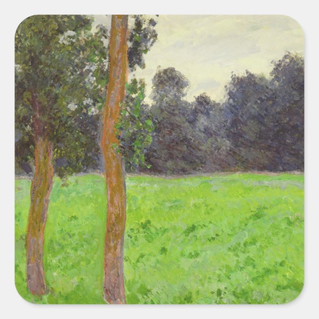Pegatina Cuadrada Claude Monet | Deux Arbres dans la Prairie (Anverso)