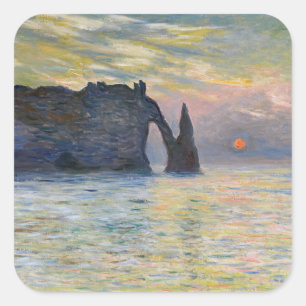 Pegatina Cuadrada Claude Monet - El Acantilado, Etretat, Puesta de s