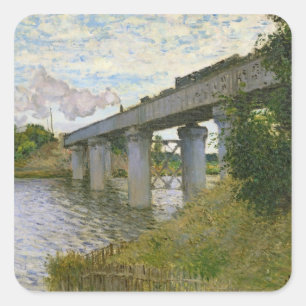 Pegatina Cuadrada Claude Monet el   el puente ferroviario en