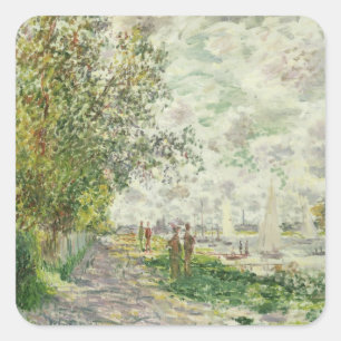 Pegatina Cuadrada Claude Monet el el Riverbank en Gennevilliers