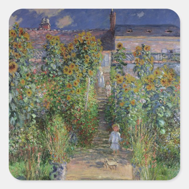Pegatina Cuadrada Claude Monet | El jardín del artista en Vetheuil (Anverso)