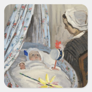 Pegatina Cuadrada Claude Monet el   la cuna, Camilo con el hijo Jean