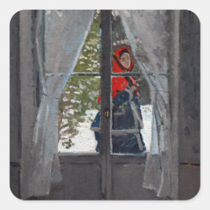 Pegatina Cuadrada Claude Monet El Pañuelo Rojo