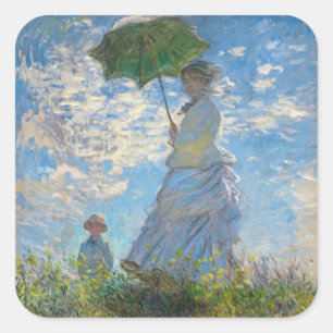 Pegatina Cuadrada Claude Monet - El Paseo, Mujer con Paraguas