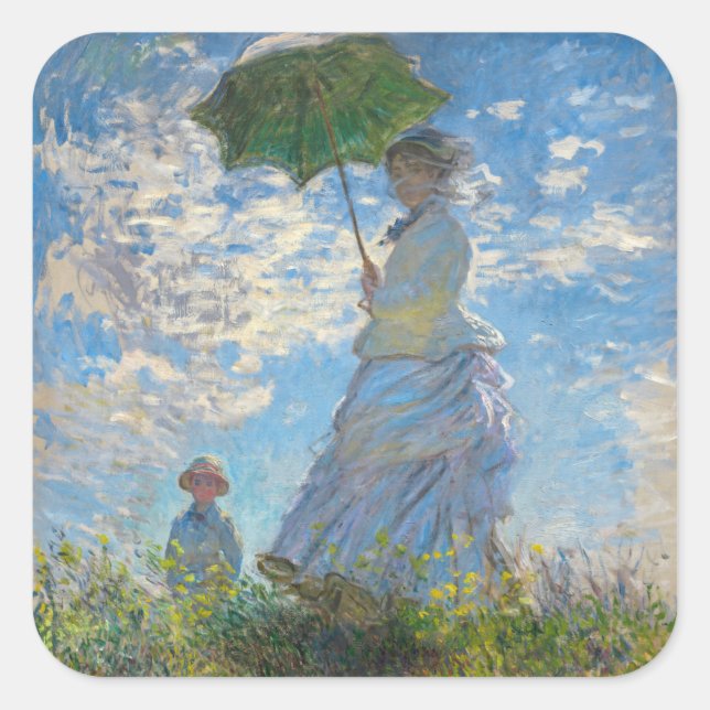 Pegatina Cuadrada Claude Monet - El paseo, mujer con sombrilla (Anverso)
