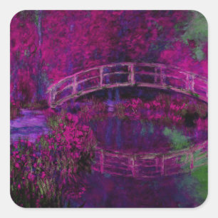 Pegatina Cuadrada Claude Monet El Puente Japanés púrpura