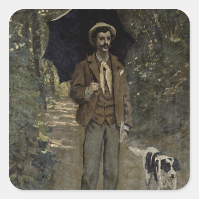 Pegatina Cuadrada Claude Monet | Hombre con paraguas, c.1868-69 (Anverso)
