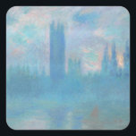 Pegatina Cuadrada Claude Monet Houses del Parlamento de Londres. Azu<br><div class="desc">Claude Monet "Casas del Parlamento,  Londres" pegatina. El paisaje de la ciudad azul.</div>