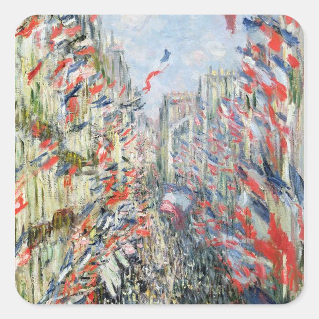 Pegatina Cuadrada Claude Monet | La calle Montorgueil, París (Anverso)