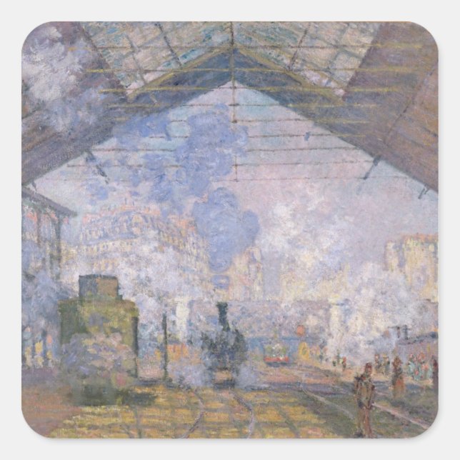 Pegatina Cuadrada Claude Monet | La Estación St. Lazare, 1877 (Anverso)