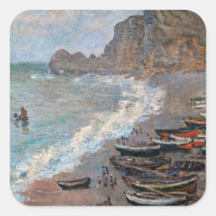 Pegatina Cuadrada Claude Monet - La playa de Etretat