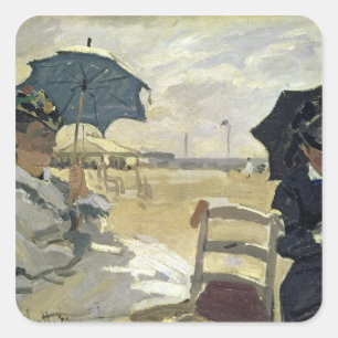 Pegatina Cuadrada Claude Monet   La playa de Trouville, 1870