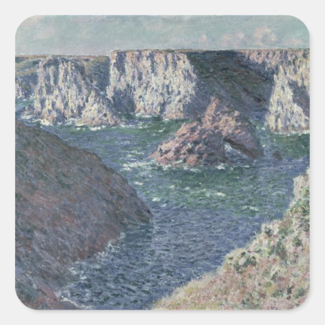 Pegatina Cuadrada Claude Monet | Las rocas en Belle-Ile, 1886 (Anverso)