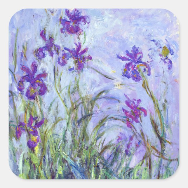 Pegatina Cuadrada Claude Monet - Lilac Irises / Iris Mauves (Anverso)