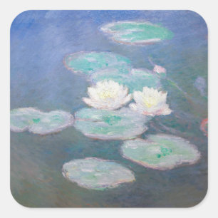 Pegatina Cuadrada Claude Monet - Lilies de agua, efecto nocturno