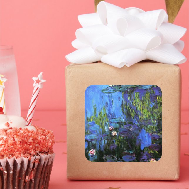Pegatina Cuadrada Claude Monet: Lilies de agua, índigo azul (Fiesta)