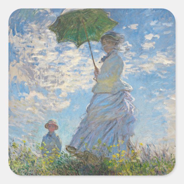 Pegatina Cuadrada Claude Monet | Mujer con Parasol (Anverso)