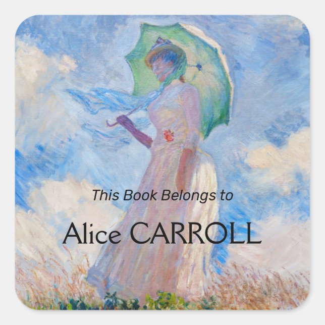 Pegatina Cuadrada Claude Monet - Mujer con Parasol a la izquierda (Anverso)
